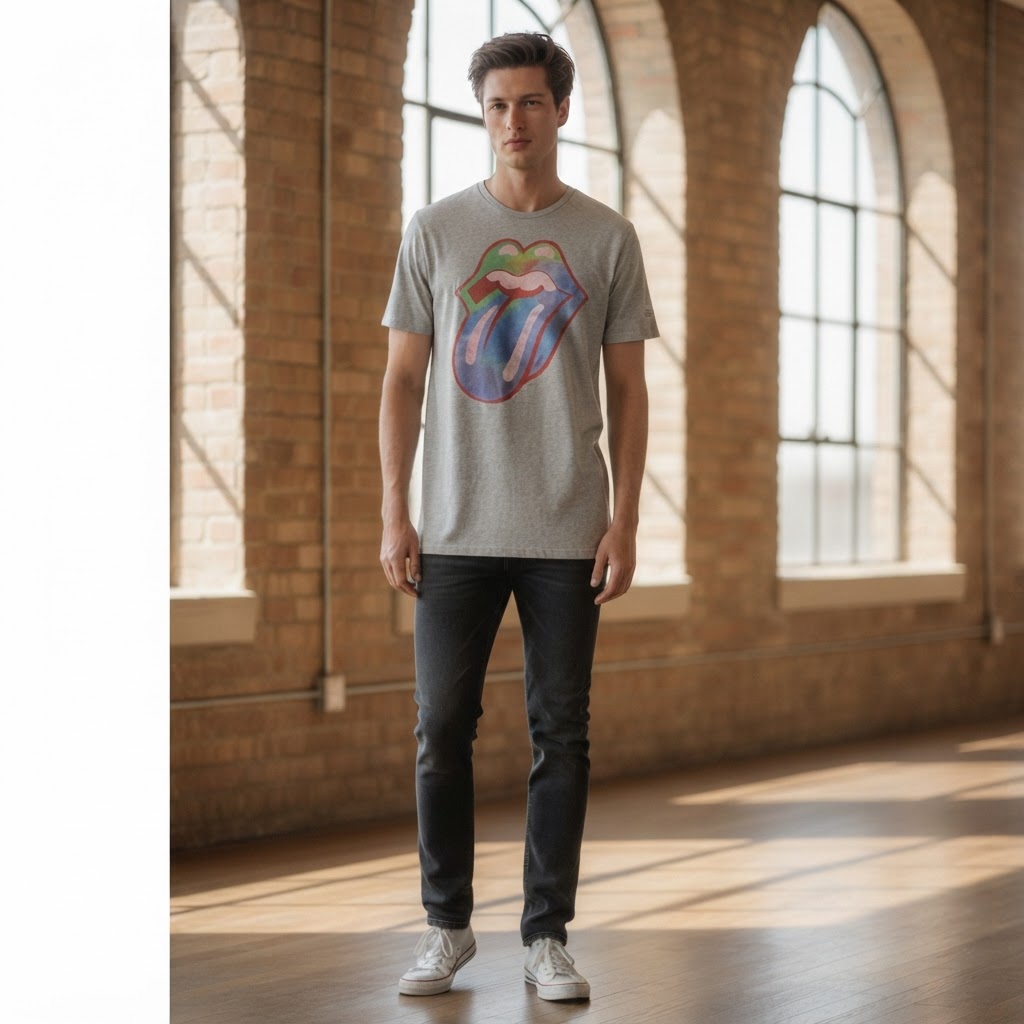 Springfield Heather Grey Graphic Tee with Multicolour Band L