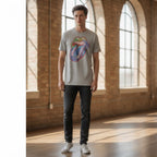 Springfield Heather Grey Graphic Tee with Multicolour Band L