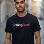 Tommy Jeans Black Tommy Jeans Crew-Neck T-Shirt with Bicolou