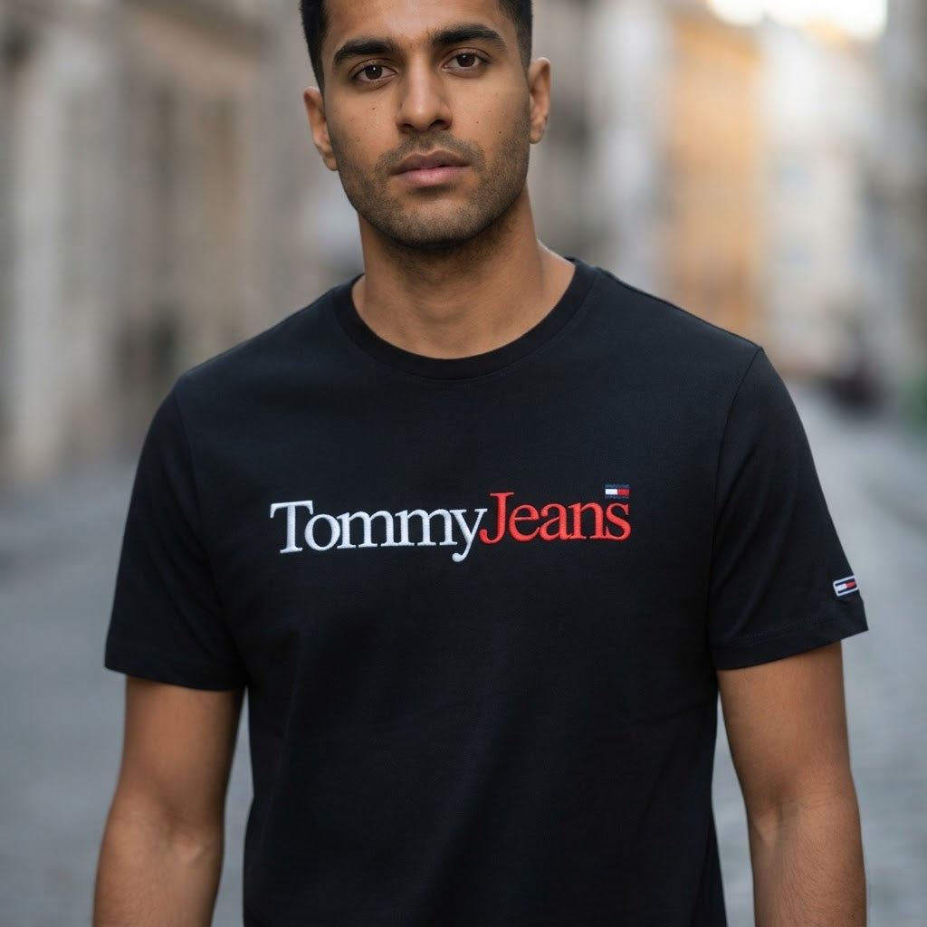 Tommy Jeans Black Tommy Jeans Crew-Neck T-Shirt with Bicolou