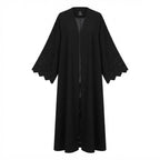 Private Black Embroidered Open-Front Abaya with Scalloped Sl
