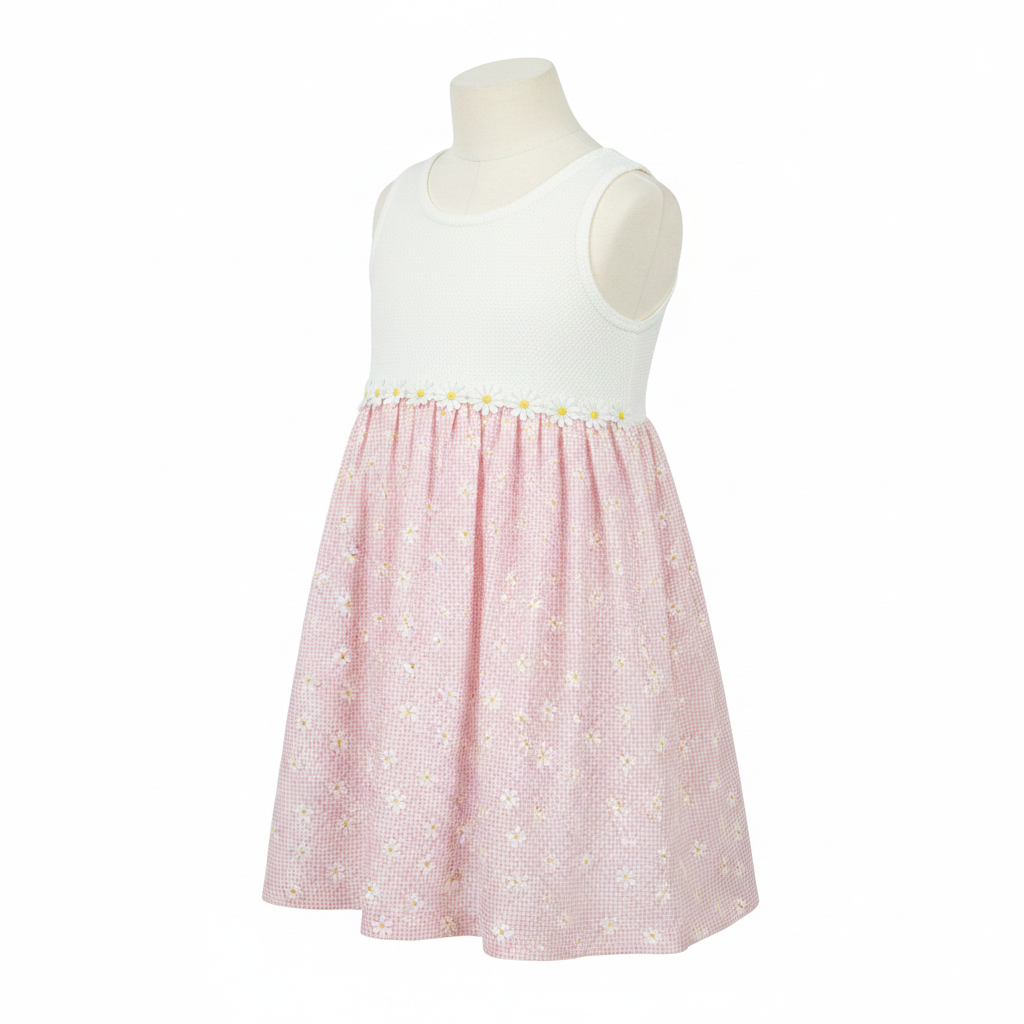 NOW Kids White Pink Daisy Gingham Sleeveless Dress