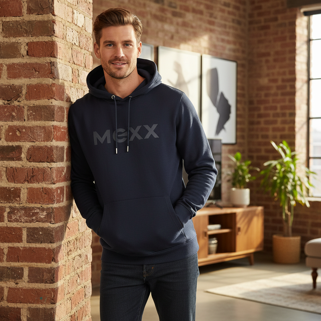 Mexx Men's Navy Blue Logo Graphic Hoodie