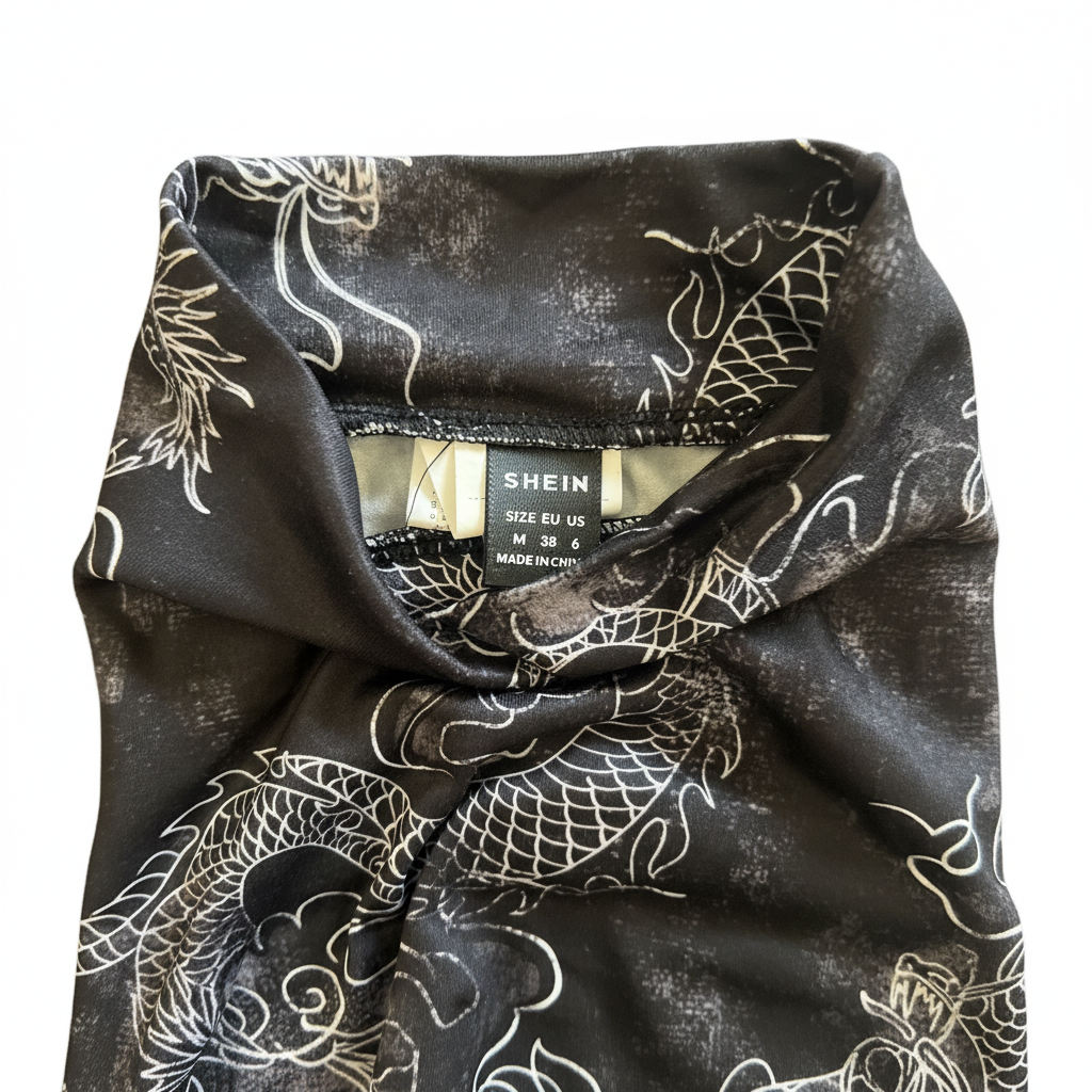 Women's Black Dragon Print Ruched Tie Crop Top