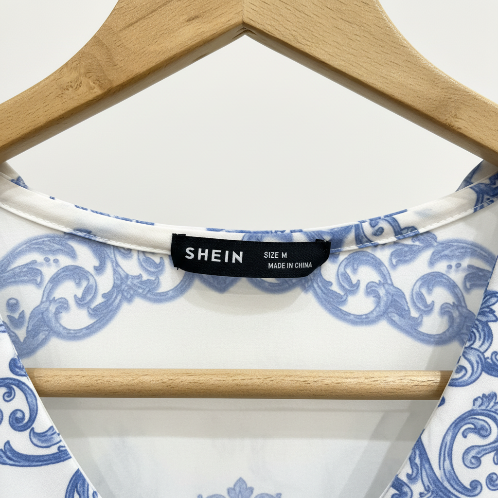 SHEIN Women's White and Blue Patterned Maxi Kimono Robe
