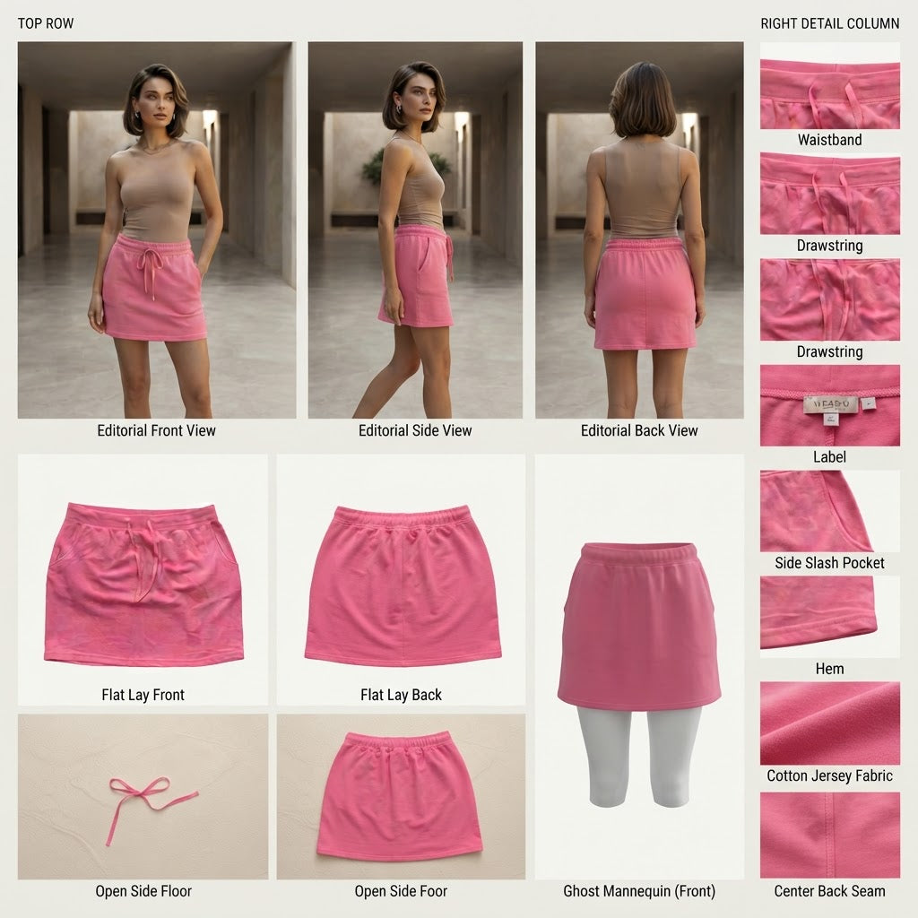 Bubblegum Pink Jersey Mini Skirt with Drawstring Waist