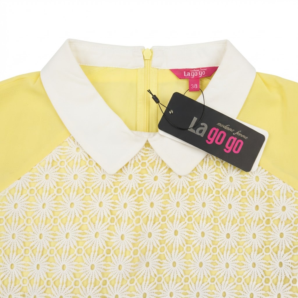Women's Yellow and White Floral Lace Collar Blouse