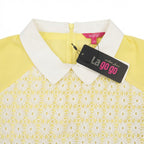 Women's Yellow and White Floral Lace Collar Blouse