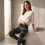 [WearU Generated:campaign_3] esmara Black Knit Fair Isle Snowflake Relaxed Straight Leggings – back view
