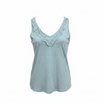 Women's Sage Green Eyelet Trim Sleeveless Tank Top