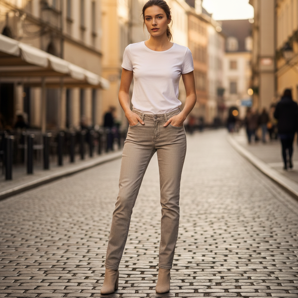 Women's Stone Grey Straight Leg Cotton Trousers