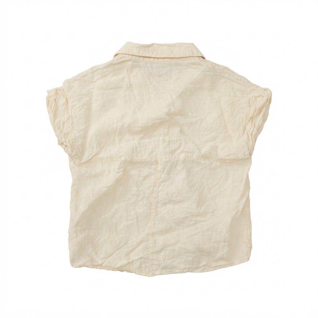 ZARA Women's Cream Linen-Blend Short Sleeve Button-Down Shir