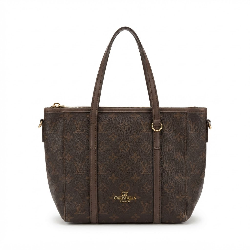 Chrisbella Dark Brown Textured Top-Handle Tote