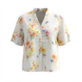 Women's White Floral Short Sleeve Relaxed Blouse
