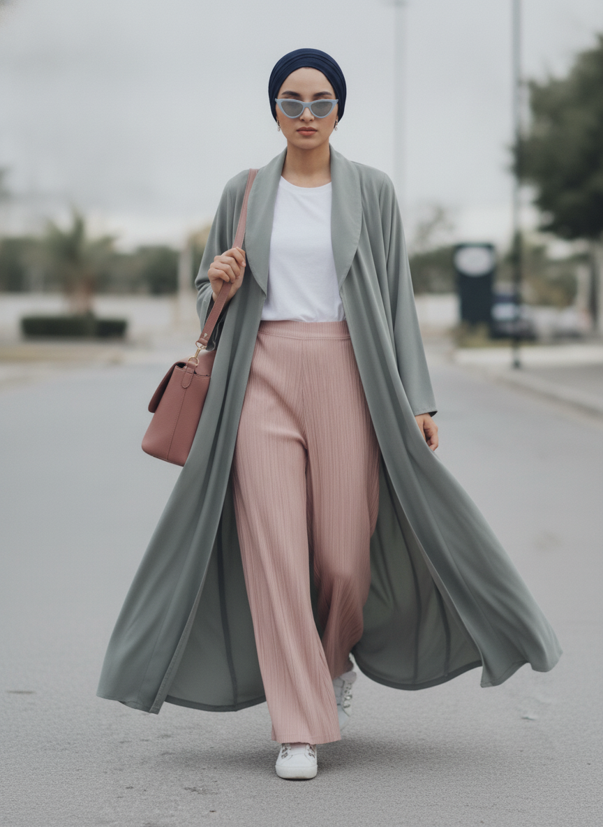 Cool Sage Grey Floor-Length Thobe with Mandarin Collar
