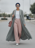Cool Sage Grey Floor-Length Thobe with Mandarin Collar