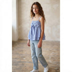 SHEIN Periwinkle Blue Smocked Ruffle Top with Front Bow