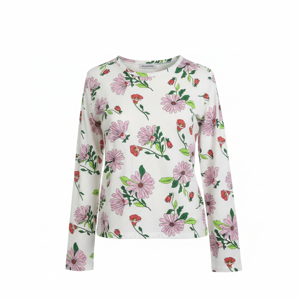 BONDS Kids White Floral Long Sleeve Cotton Top