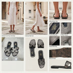 HERMES Gunmetal Metallic Flat Slides with H-Cutout Detail