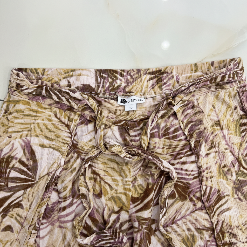Rockmans Women's Tropical Leaf Print Wide Leg Pants Size 12