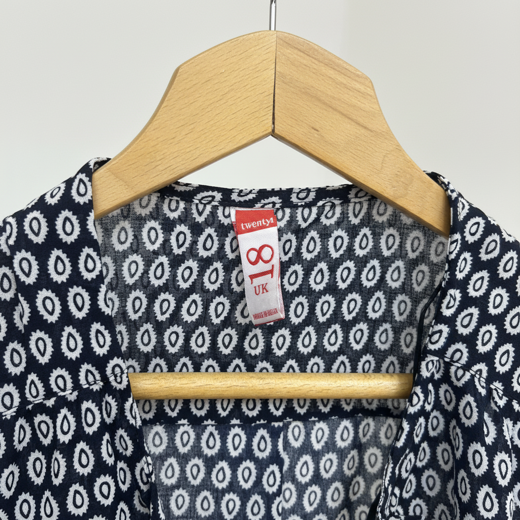 Women's Navy and White Printed Longline Kimono