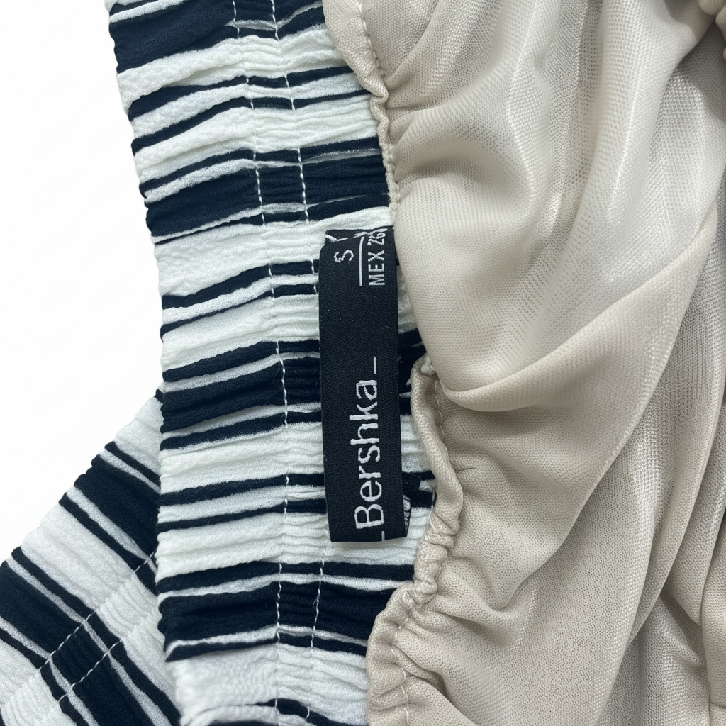 Bershka_ Women's Navy and White Striped Wide Leg Trousers