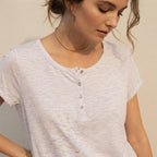 B Collection Lavender Space-Dye Henley T-Shirt with Cap Slee