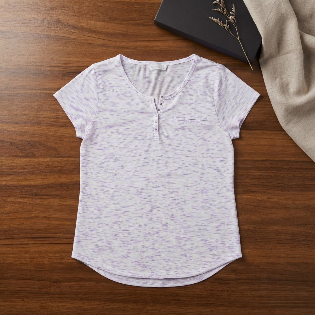 B collection Lavender Space-Dye Henley T-Shirt with Curved H