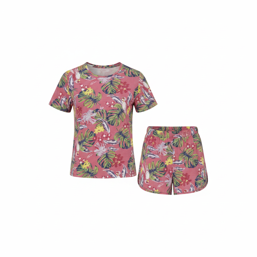 Esmara Women's Pink Tropical Print Cotton Short Set