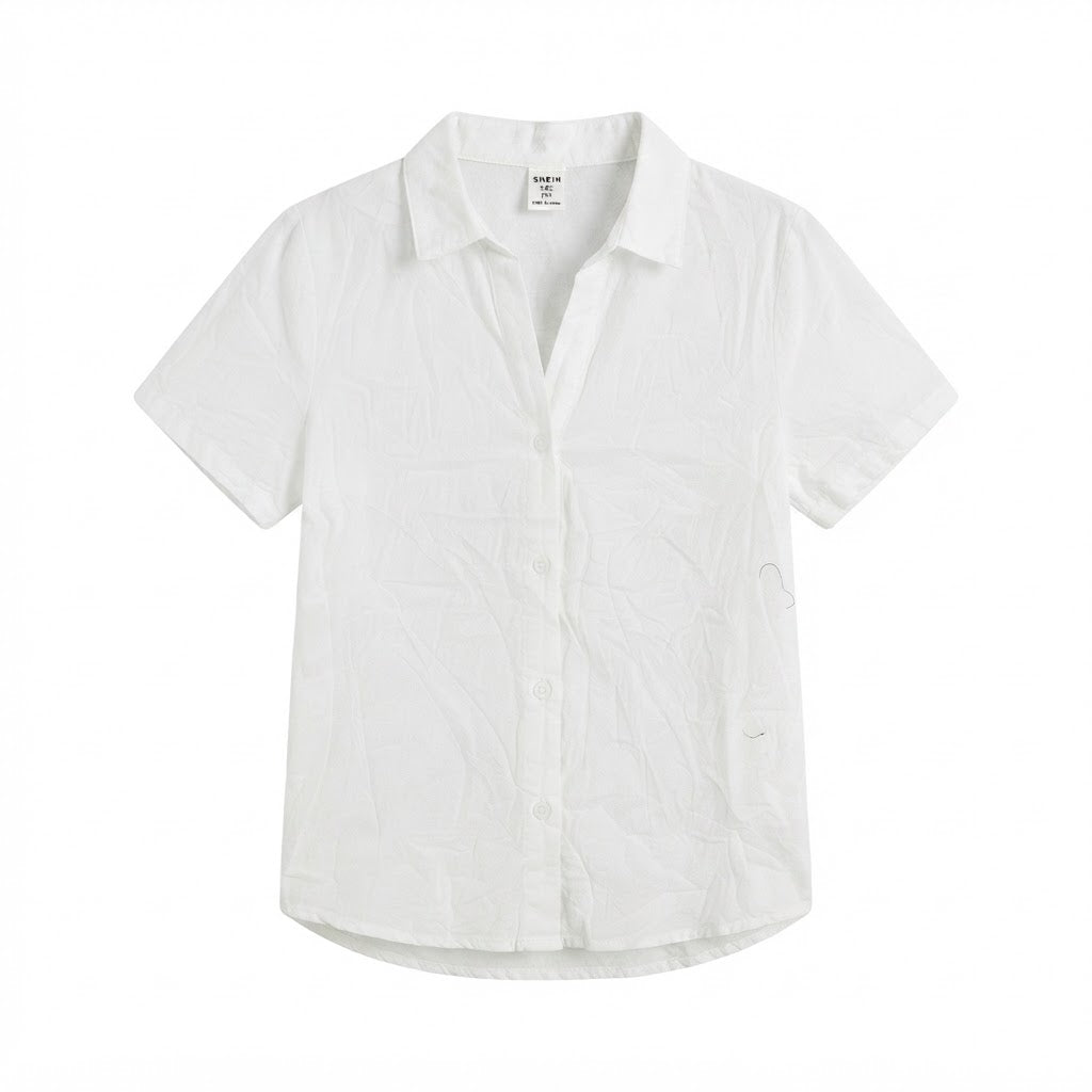 SHEIN White Short-Sleeve Relaxed Button-Front Shirt