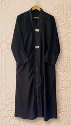 Women's Black Abaya with Gold Hardware & Patterned Trim