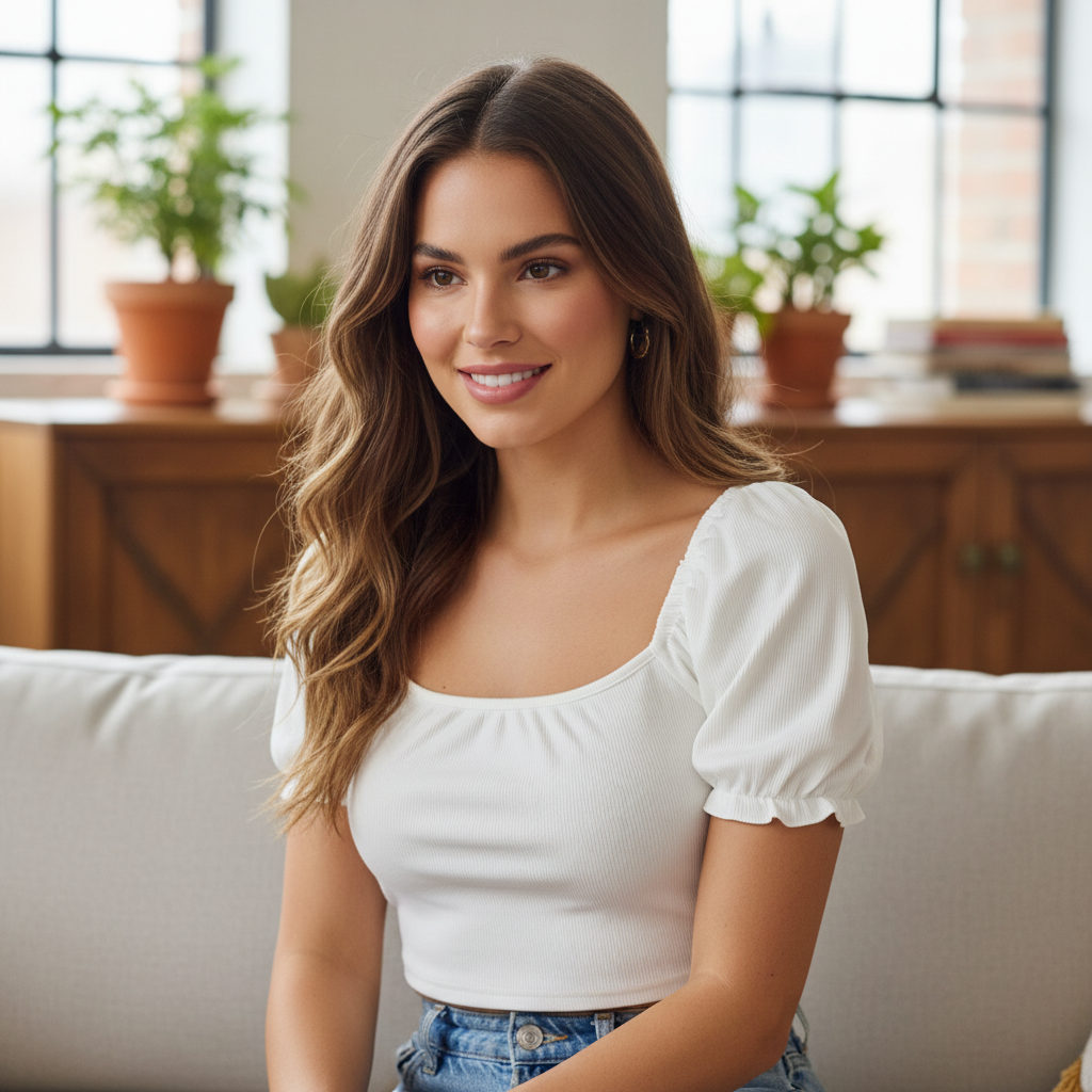 Women's White Ribbed Puff Sleeve Crop Top