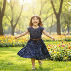 Jilax Kids' Navy Blue Script Print Belted Dress