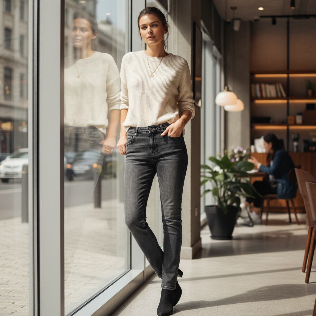 Women's Faded Dark Grey Slim Fit Denim Jeans