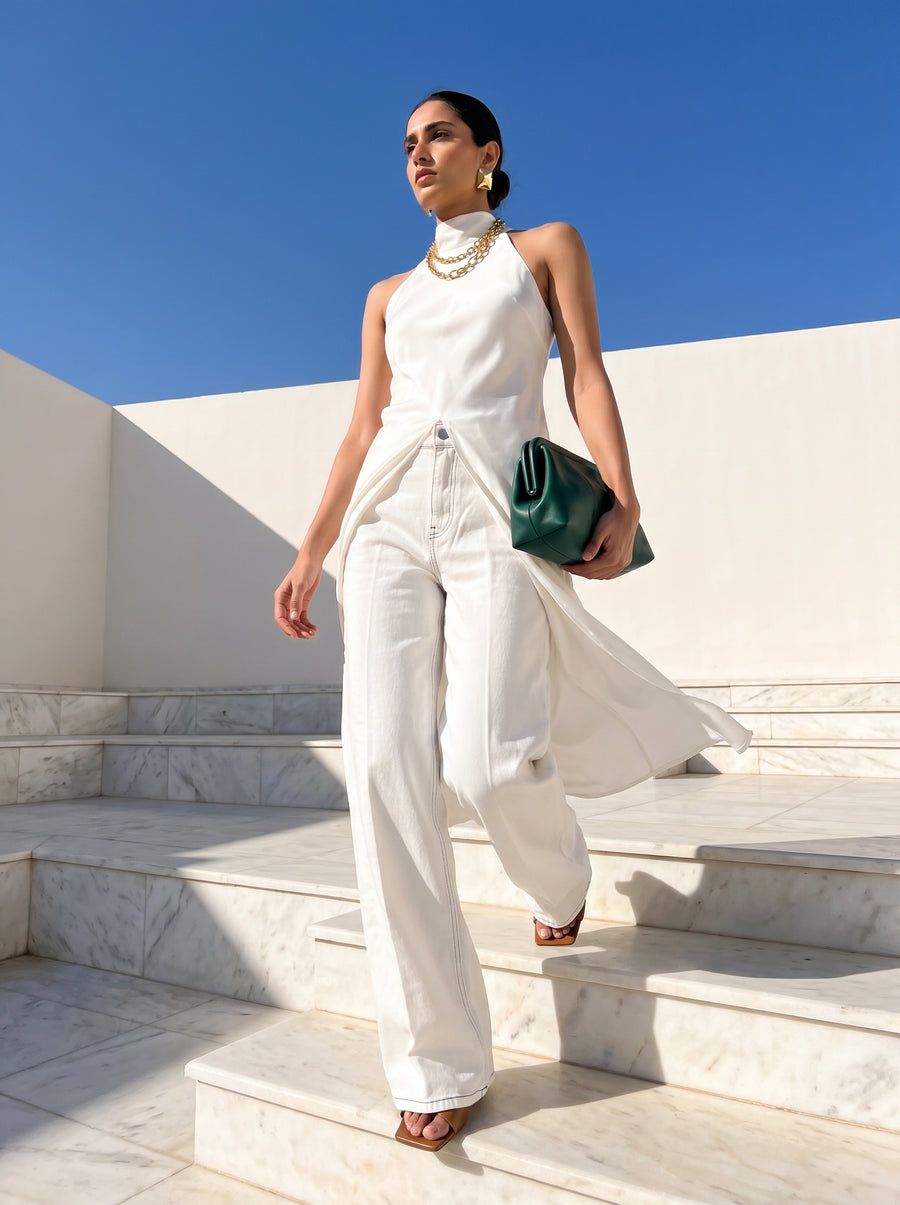 Conbipel Conbipel White Wide-Leg Stretch Denim Trousers - Si