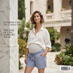 Cornflower Blue Maternity Shorts with Gray Jersey Band