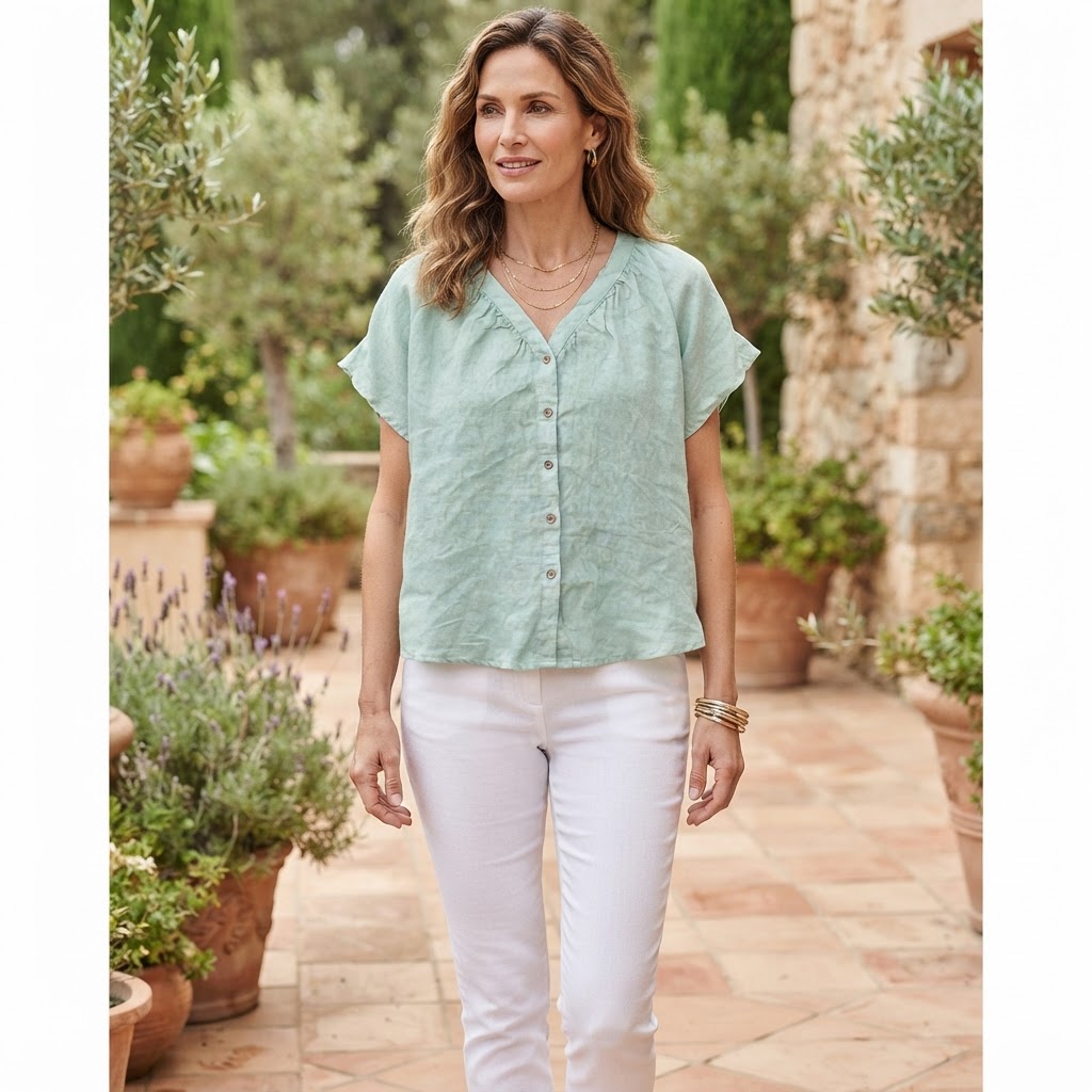GAP Women's Mint Green Relaxed Linen Button-Down Blouse