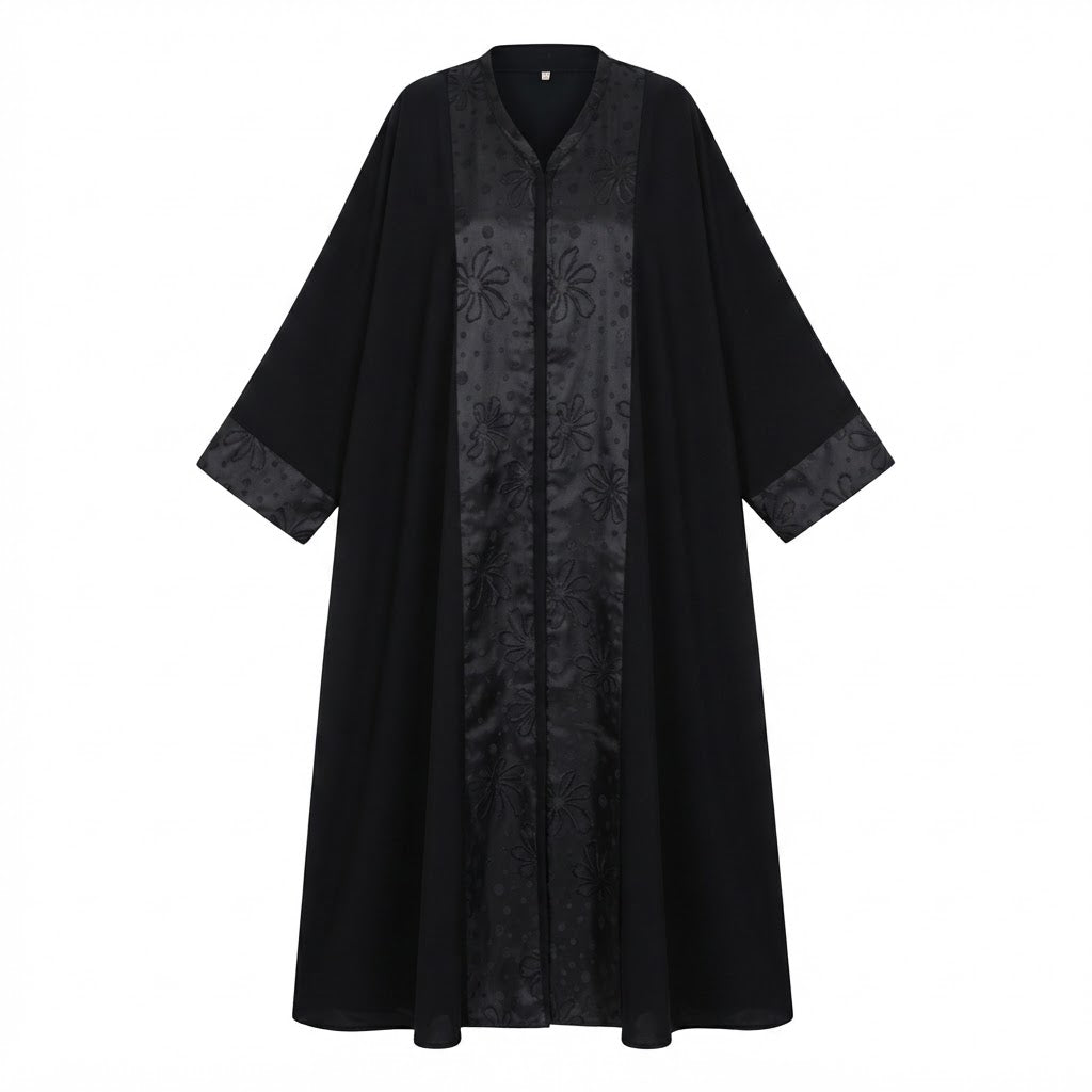 Black Embroidered Tonal Panel Kaftan Abaya