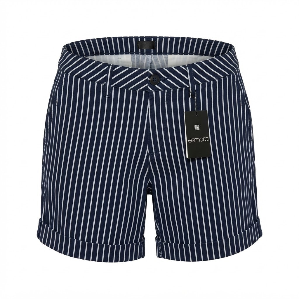 Women's Navy and White Striped Tailored Shorts