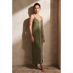 EMERY ROSE Olive Green Maxi Cami Dress with Chevron Trim