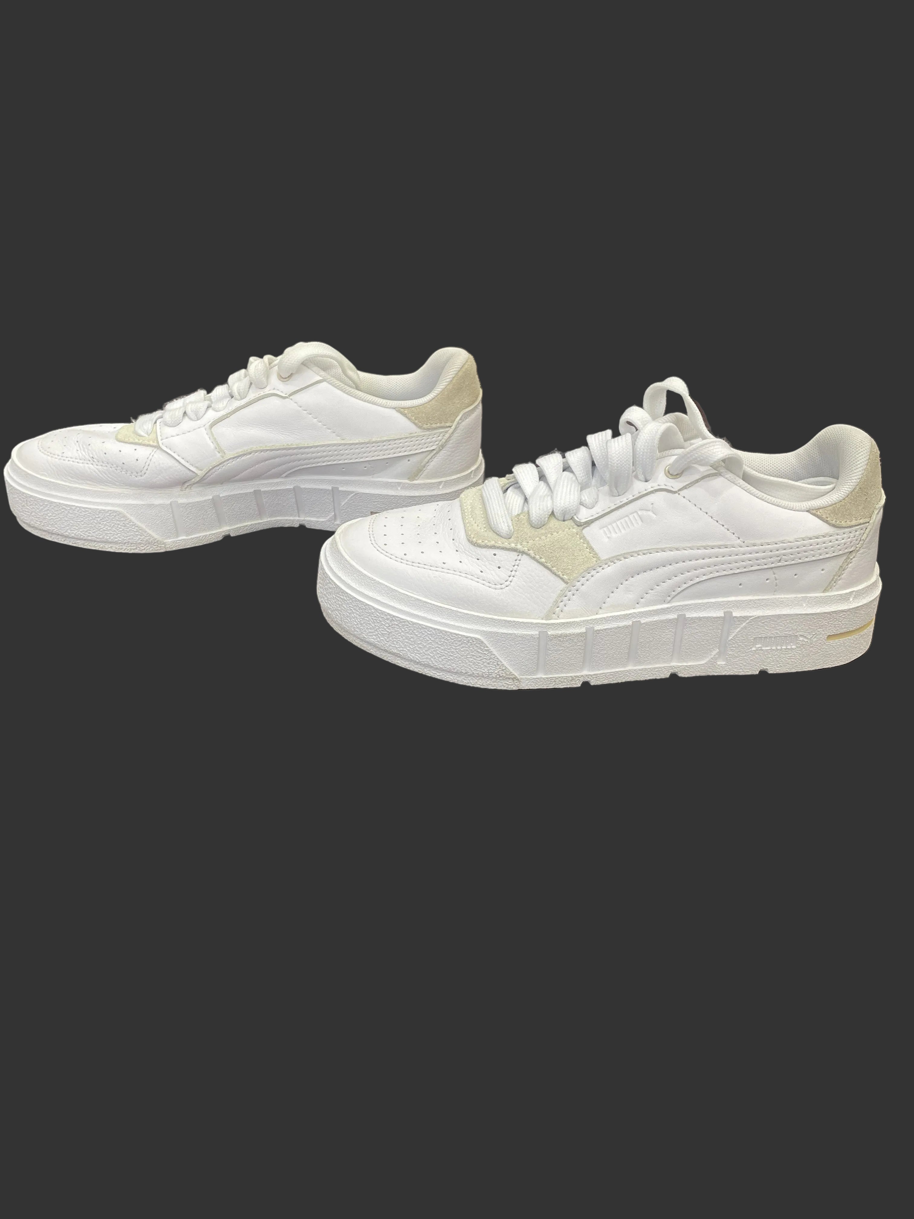 Puma White and Beige Cali Platform Sneakers