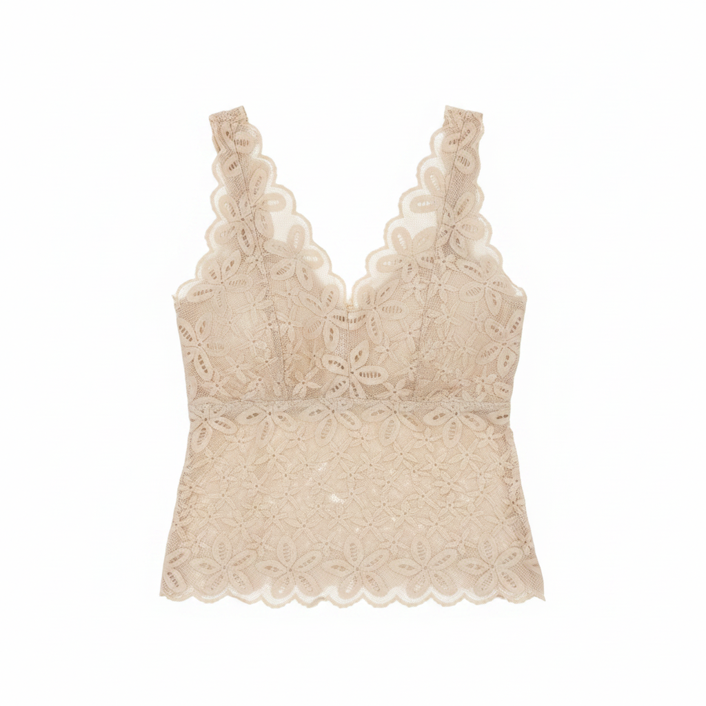 Premium Women's Beige Floral Lace V-Neck Camisole Tank