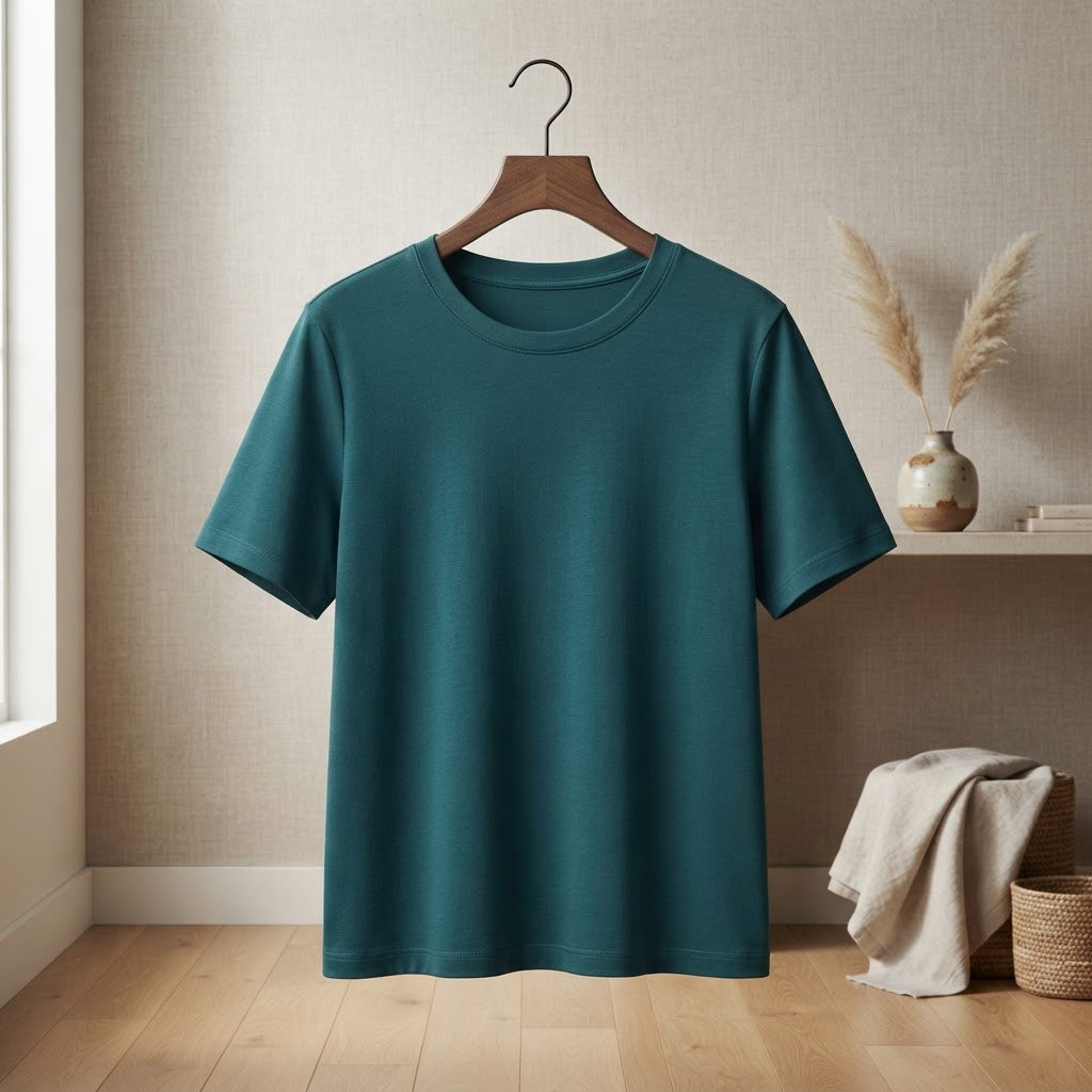 Deep Teal Relaxed Fit Boxy Crew Neck T-Shirt