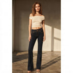 Bershka Dark Indigo Flared Jeans with Amber Contrast Stitchi