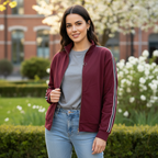 Savior Women's Burgundy Striped Zip-Up Track Jacket