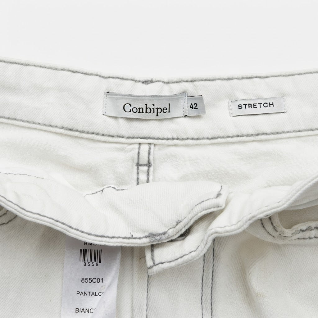Conbipel Conbipel White Wide-Leg Stretch Denim Trousers - Si