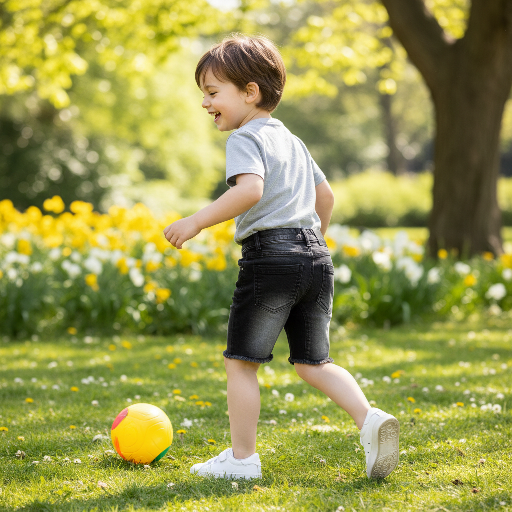 name it. Kids' Bright Green Button-Fly Woven Cotton Shorts