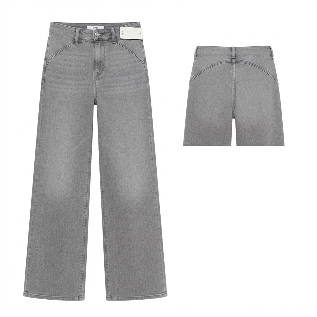 Mango Grey Wide-Leg Denim Jeans with Architectural Waistband