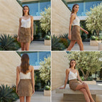 Camel Faux Suede Mini Skirt with Ring Zipper