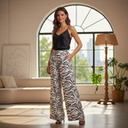 Zebra Print Wide Leg Trousers in Cream and Black